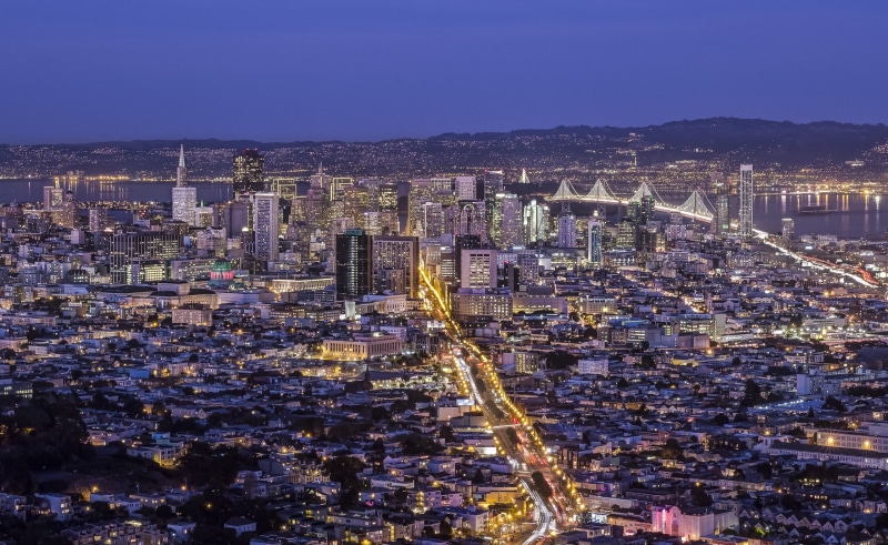 outdoors, Point, nightlife, san, Blue, travel destinations, high angle view, baybridge, Urban, skyscraper, 2K, vantagepoint, highdefinition, Night, building exterior