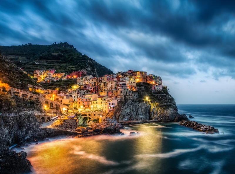 canon5dmarkiii, beauty in nature, water, architecture, cinque, 5dmark3, canon, building, Dusk, Night, Cliff, ligurian, Italy, scenics - nature, horizon over water