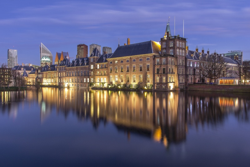 hofvijver, concrete, brown, 4K, body, nighttime, famous Place, buitenhof, surrounded, bluehour, longexposure, night, photography, skyline, urban Scene