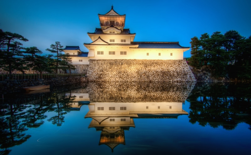 Perfect, lake, illuminated, toyama, Trees, waterfront, travel, Reflection, toyamashi, white, Hour, building, underconstruction, nature, house, Japan, symmetric