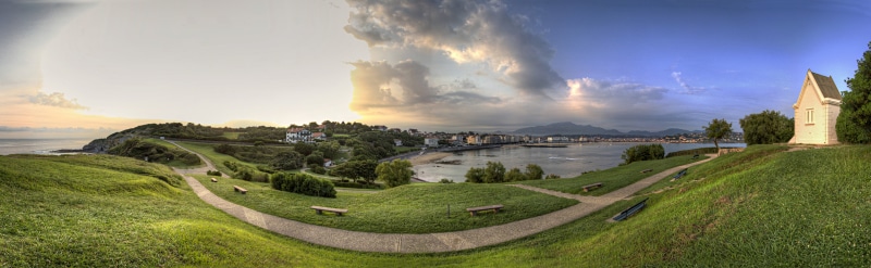 ciel, eau, luz, atlantic, near, sunset, france, pêche, summer, saint, grass, atlantique, Artha, Sainte-Barbe, chemin, petit, pays  basque, panoramic photography