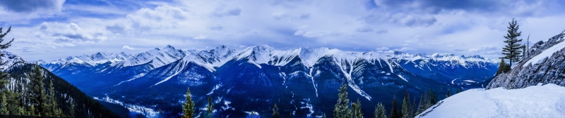 cloud - sky, banff, landscape, trees, no people, environment, plant, snow, nature, beauty in nature, mountain, tranquil scene, sulphur mountain, panoramic