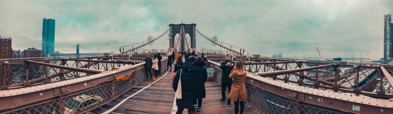 travel, bridge, New York City, footbridge, day, New York, rear view, engineering, transportation, architecture, Panorama, outdoors, built structure, 8K