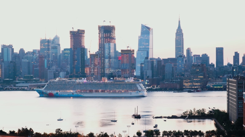no people, cityscape, office building exterior, ship, empire state, architecture, boat, united states, hoboken, tall - high, sky, financial district, tower