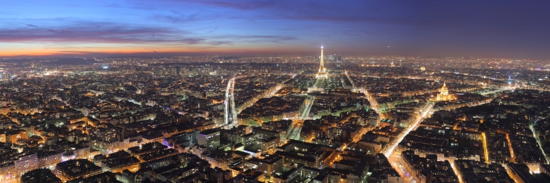 office building exterior, outdoors, night, sunset, landscape, travel destinations, Paris, built structure, building exterior, no people, panorama, city