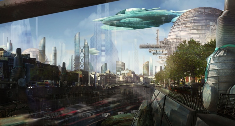 abstracto, naves, ciudad, futuro, 1080P, sci-fi