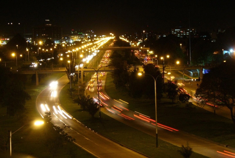 street light, mode of transportation, avenida El Dorado, de, built structure, car, Bogota, streets, blurred Motion, city, night, Colombia, traffic, el dorado