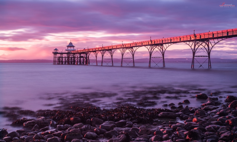 pink, uk, full  hd, exposicion, sky  landscape, bridge - Man Made Structure, bridge, amazing, hut, creative  commons, VC, dusk, Clevedon Pier, muelle, sky