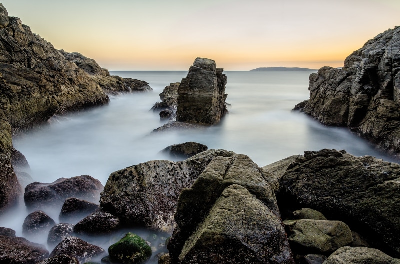 sol, galicia, larga, scenics, portonovo, sunset, 4K, landscape, rock - Object, exposicion, long  exposure, rocks, mountain, seascape, españa, photo, seda