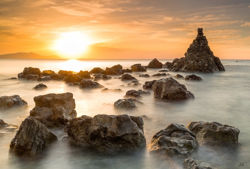 water, wave, golden, dusk, exposicion, spain, rock - Object, seascape, scenics, beach, euskadi, coastline, long  exposure, nature, marina, sunset, golden hour
