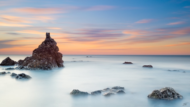 dusk, landscape, larga, covered, sea, photo, seascape, shoreline, basque  country, shore, 2K, scenics, sunset, sun, body, sunrise - Dawn, rock, Pyramid