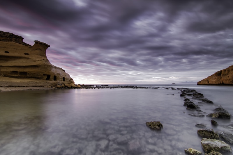 cliff, water, landscape, murcia, calm, aguilas, body of water, beach, outdoors, larga, seascape, rock - Object, scenics, nature, sea, coastline, mediterraneo