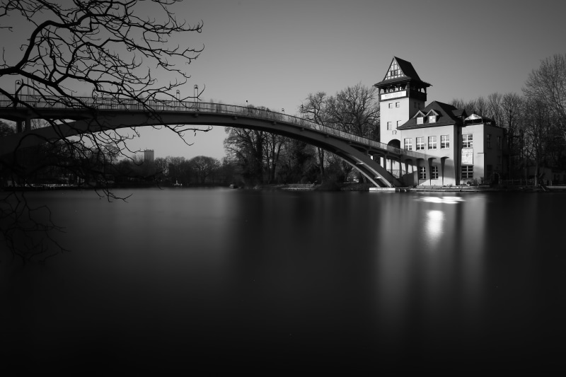 bnw, photo, Island, Fluss, Réflexion, Jugend, Bulb, shutter, Larga, wa, swa, Insel, Reflexión, bridge - Man Made Structure, Little, s/w, Big, Reflection