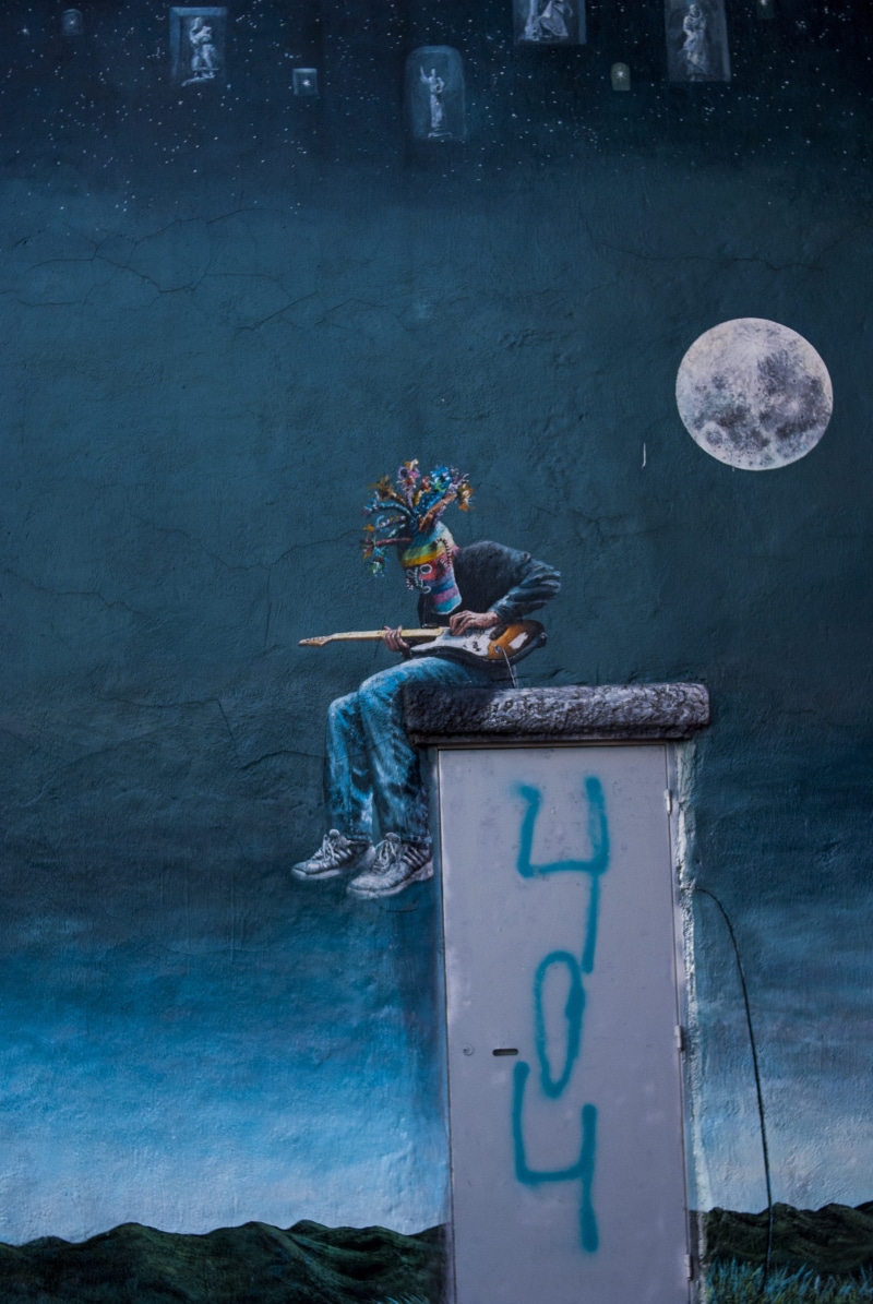 city, street, calle larga cuenca, communication, real people, graffiti, people, outdoors, nature, built structure, 4K, representation, art and craft, day