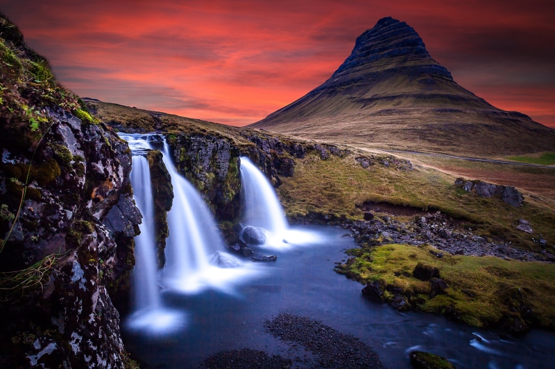 river, rock - Object, longexposure, islandia, Kirkjufell, nature, 5K, waterfalls, cascada, waterfall, outdoors, landscape, water, mountain, travel, near