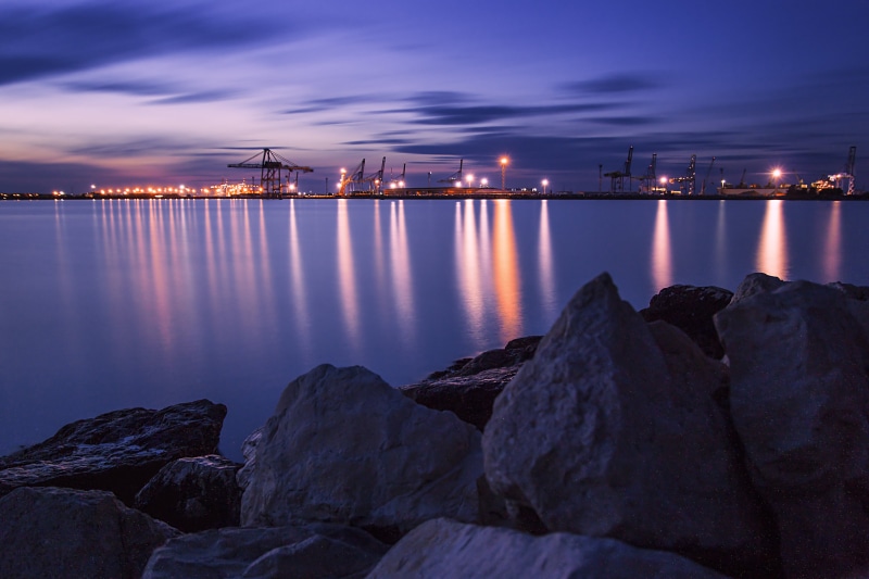 Light  night, near, Europe, dusk, longexposure, le port, city, harbor, mediterranée, cargo Container, photography, Mer, night, color, commercial Dock, shipping