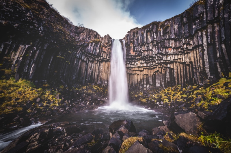 Svartifoss, islandia, painting, scenics, cascada, nature, mountain, fall, stream, landscape, beauty In Nature, water fall, rock - Object, waterfall, river