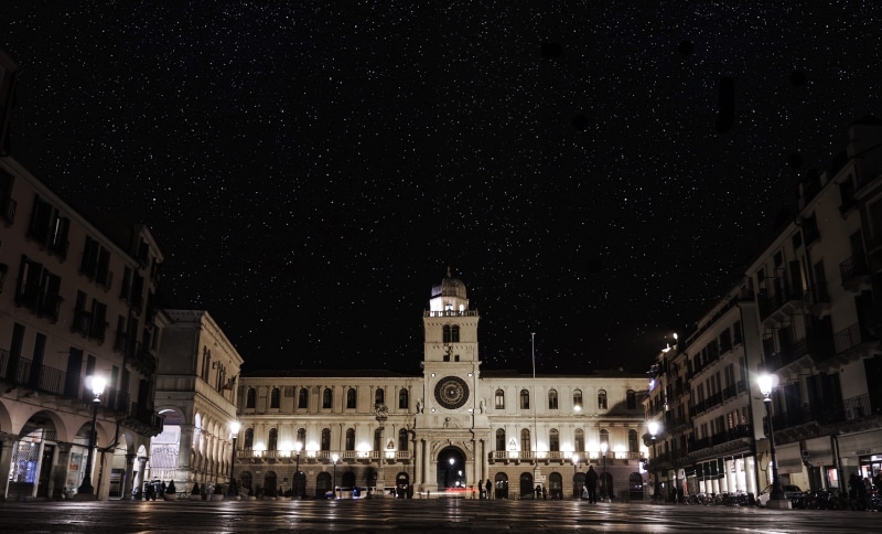 italy, incidental people, street, clock, built structure, 4K, star - space, city, place of worship, religion, astronomy, longexposure, roman numeral, padua