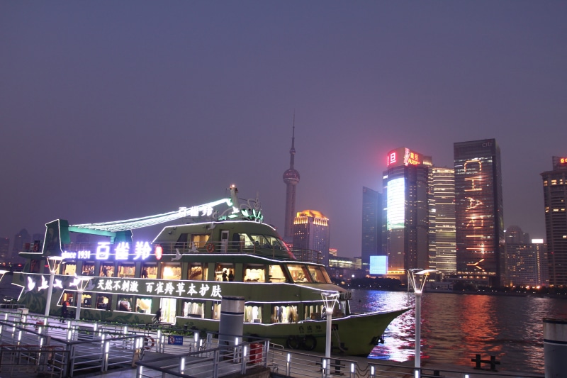 shanghai bund night, cityscape, sky, modern, building, urban skyline, 5K, travel destinations, financial district, building exterior, yejing, water, passenger craft