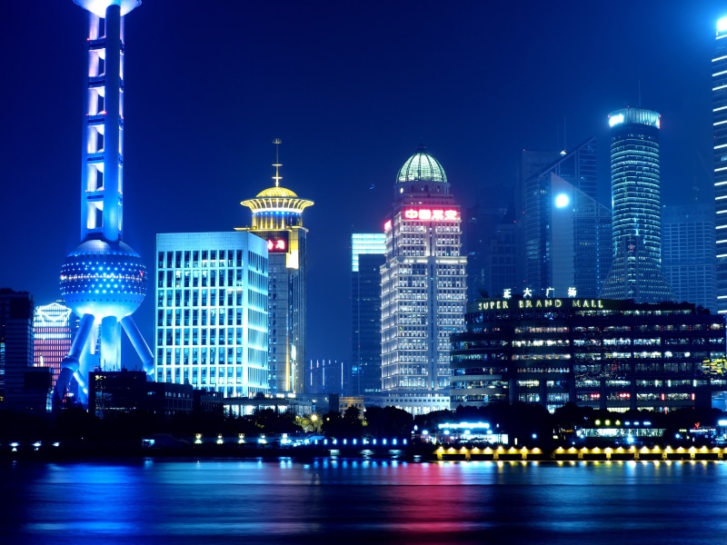 china - East Asia, famous Place, downtown District, building, financial district, illuminated, city, night, asia, cityscape, river, water, building Exterior