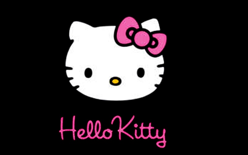 close-up, indoors, hello kitty  screensaver, heart shape, message, emotion, text, positive emotion, studio shot, animal representation, black background