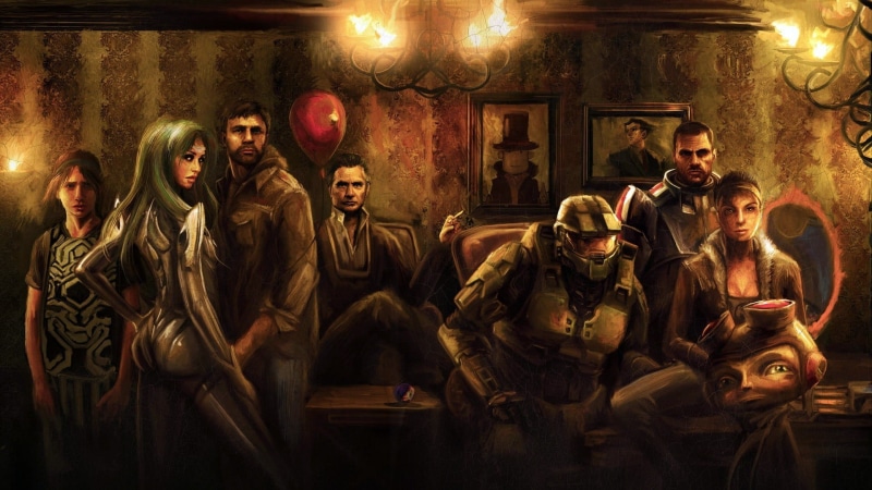 screensaver, Commander Shepard, males, halo, young adult, Illusive Man, nightlife, 1080P, women, Master Chief, young women, standing, crowd, human representation