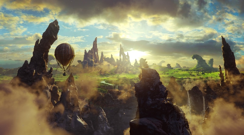 4K, Powerful, oz, formations, architecture, Scene, hot air balloon, Oz the Great and Powerful, 2013, Movies, Ride, digital composite, Adventure, land