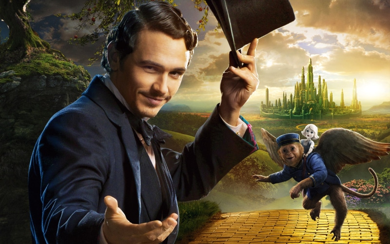 the magician, 2K, poster, magic, Oz the Great and Powerful, costume, James Franco, castle, country, volatile, hat, monkey, road, cylinder, fantasy