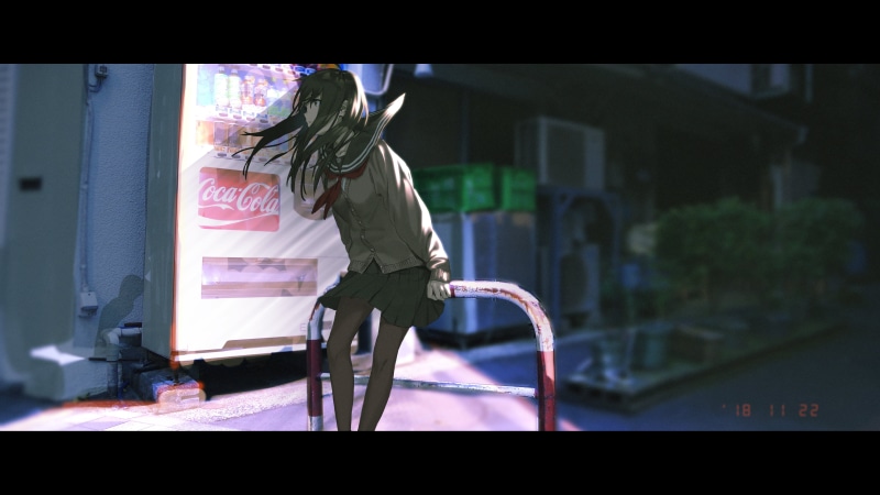 original characters, street, digital art, Coca-Cola, Rolua Noa, illustration, artwork, schoolgirl, windy, 2D, 4K, anime girls, women, sailor uniform, looking away