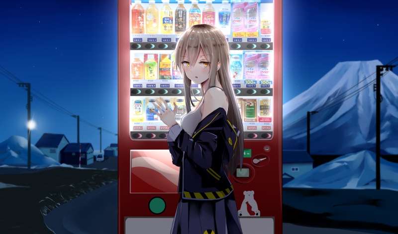Vending Machine, Night, Girl, Anime, 5K, Original