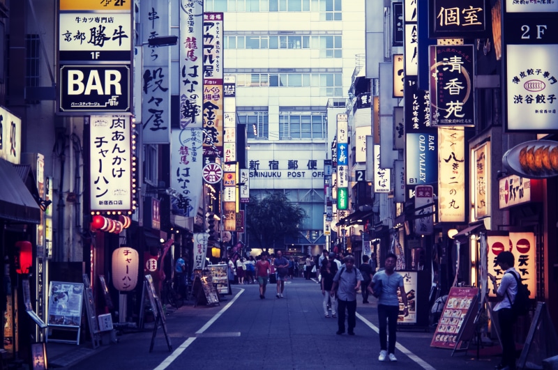 crowd, street, sign, city street, script, izakaya, light, text, non-western script, city life, advertisement, group of people, japan, commercial sign, lantern