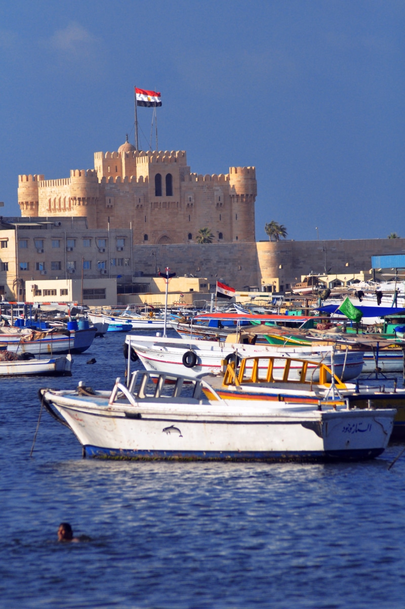 alexandria citadel, moored, alexandria, yacht, mode of transportation, 4K, city, architecture, sea, transportation, clear sky, nature, building, sunlight