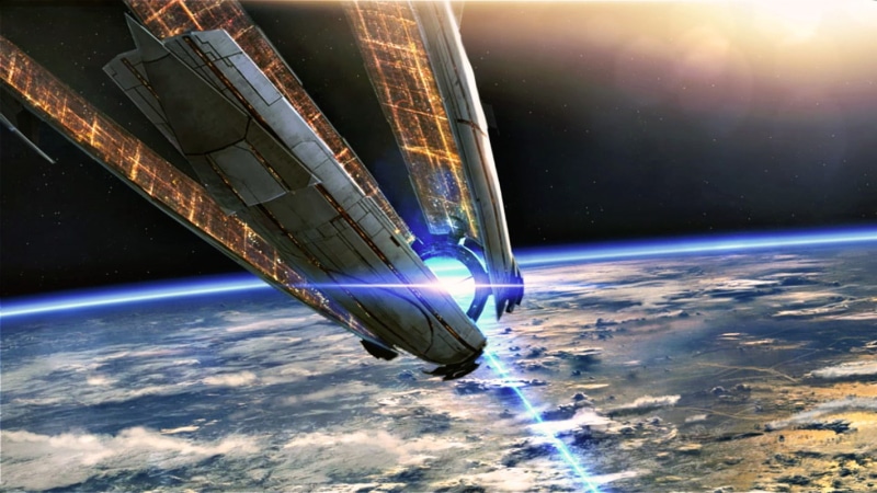 planet earth, sea, illuminated, star - space, outdoors, planet - space, orbiting, environment, night, Mass Effect, nature, Citadel (Mass Effect), no people