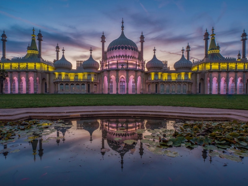 Brighton, 1080P, architecture, England, The Royal pavilion, Royal Pavilion, the building, pond