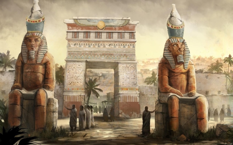 egypt, golden, fantasy, deity, 1080P, 1920x1200, ages, city, hindu, statue