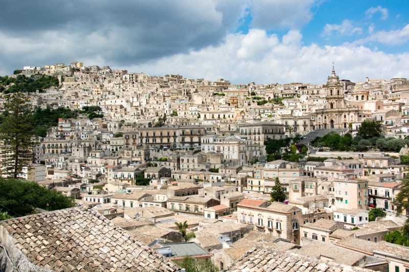 high angle view, outdoors, sicilia, cloud - sky, old, crowd, cityscape, aerial, day, scenery, urban, tower, belvedere, concrete, residential district, modica