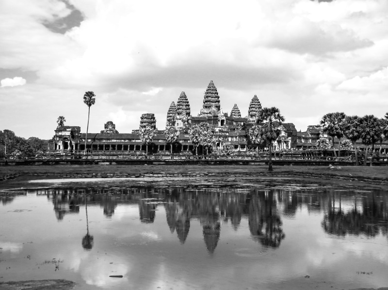 sky, cloud - sky, cambodia, nature, religion, travel destinations, building, built structure, architecture, 4K, ancient civilization, water, outdoors