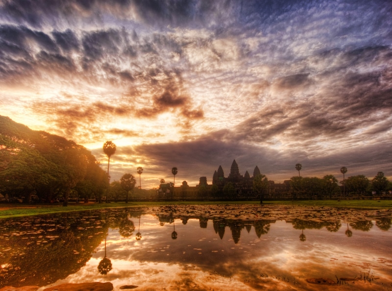 architecture, Sunset, Asia, beauty in nature, no people, religion, nature, travel destinations, tranquility, Clouds, wat, reflection, cloud - sky, sun