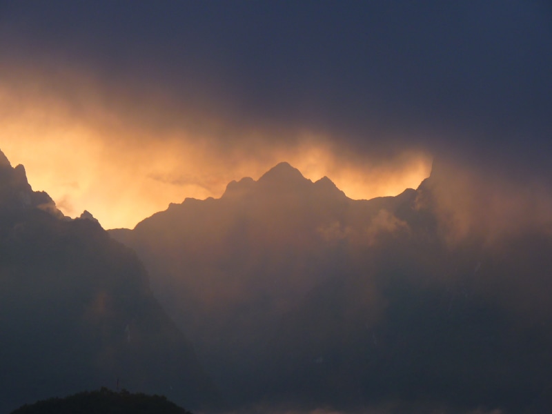 mountains, sunrise, yellow, beauty in nature, non-urban scene, environment, mountain range, dawn, black, mountain Peak, majestic, nature, clouds, no people