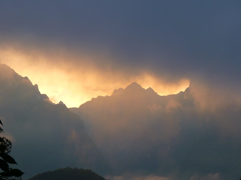 silhouette, majestic, idyllic, sunrise, mountain peak, tranquil scene, machupicchu, mist, sunset, mysticism, haze, scenics - nature, clouds, machu picchu