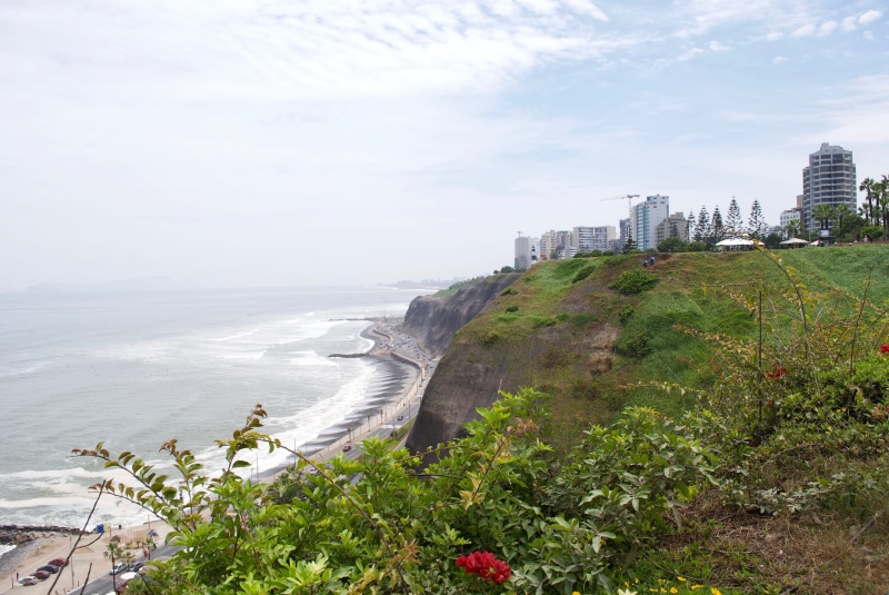 day, lima, built structure, 4K, scenics - nature, water, peruvian, green color, skyscraper, latin, land, no people, sky, office building exterior, building exterior