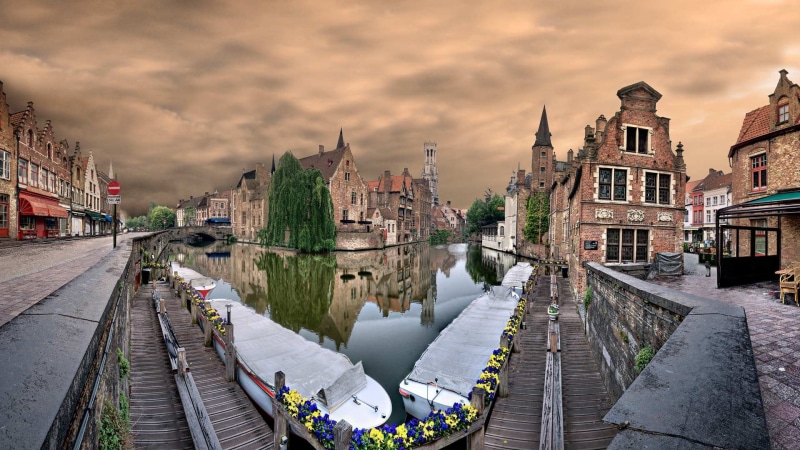 city, road, HDR, panoramic, connection, Bruges, old, built structure, abstract, 1080P, outdoors, sky, cityscape, building, bridge - man made structure