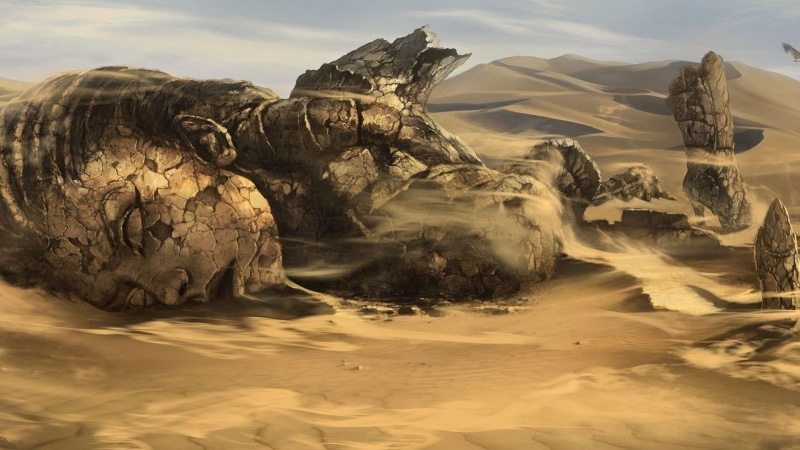 sand, panoramic, fallen, abandoned, build, application, fantasy, construct, game, civilization, rock, photo, 1080P, girl, woman, statue