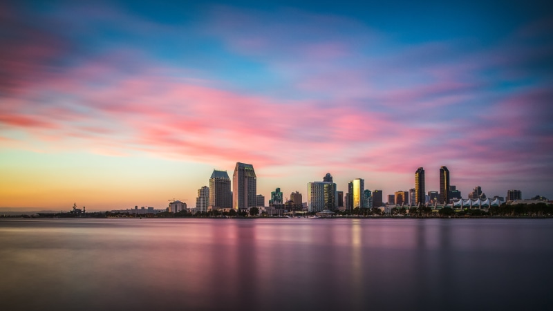 Sunset, view, downtown District, urban Skyline, Pink, panoramic view, ND Filter, panoramic, coronado, single, Color, buildings, San Diego Bay, asia, skyscraper