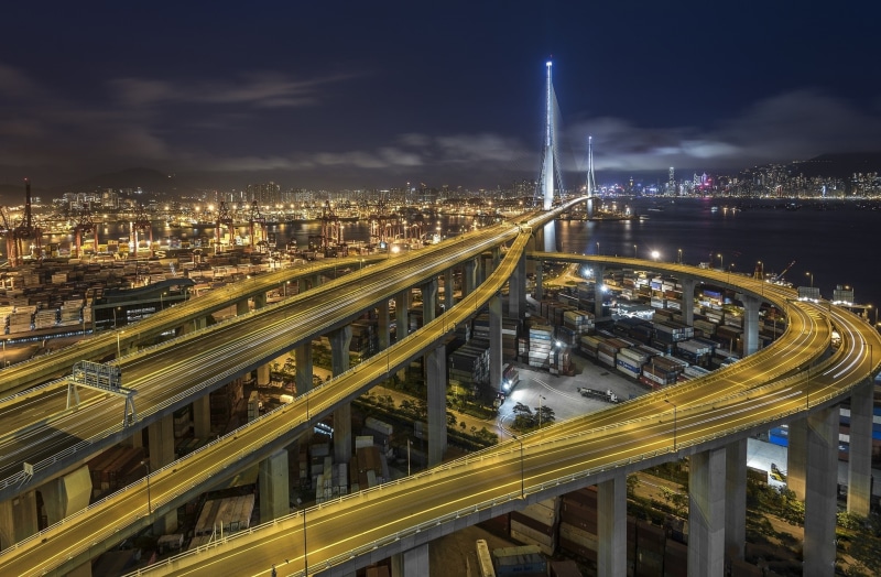 1080P, China, Stonecutters` Bridge，HongKong, road, Hong Kong