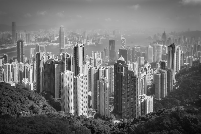 crowd, built Structure, white, landscape, china, building Exterior, hongkong, black, tower, tall - high, outdoors, building, bw, downtown, sky, financial district