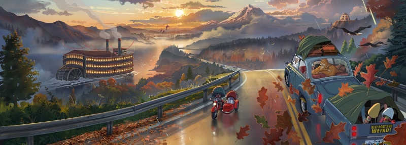 squatch, Yeti, 2K, Studio Ghibli, Hayao Miyazaki, Oregon, sasquatch, Portland, vacation, digital painting, landscape, travel oregon, roadtrip