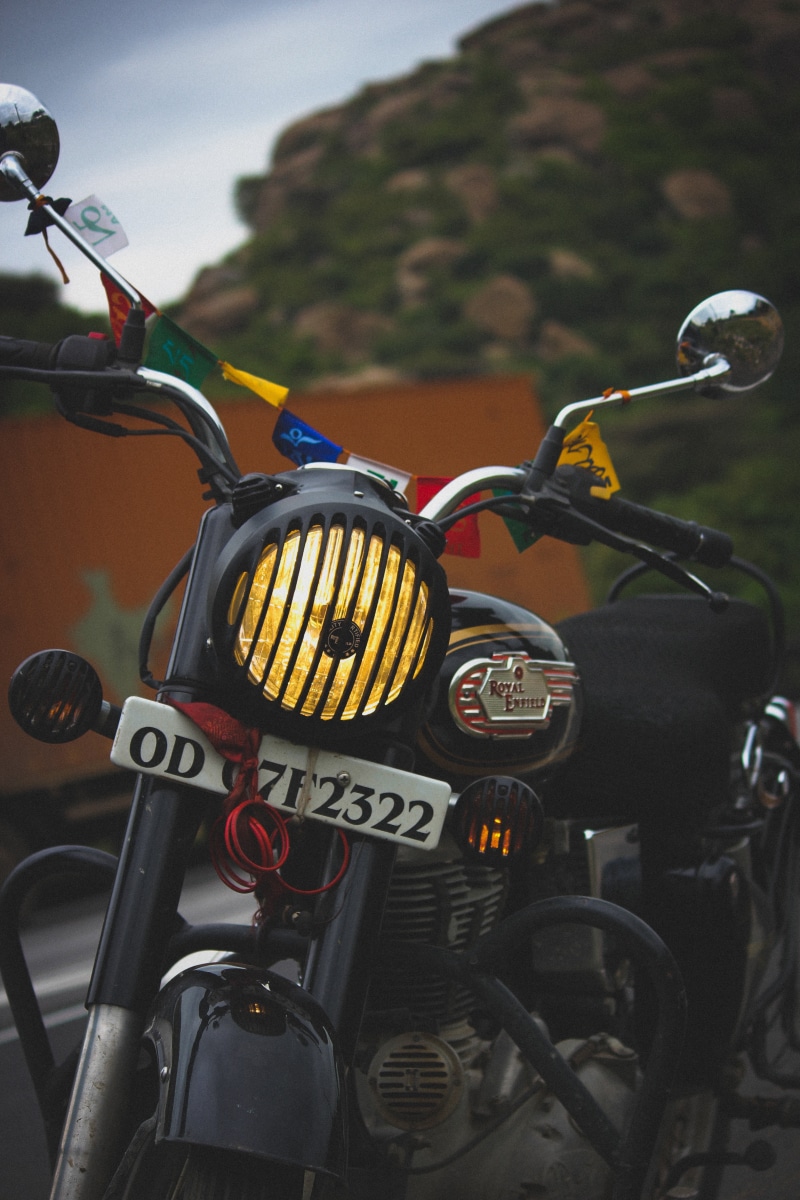 close-up, enfieldlovers, stationary, bicycle, nature, no people, handlebar, transportation, mode of transportation, royalenfield, bullet, outdoors, focus on foreground