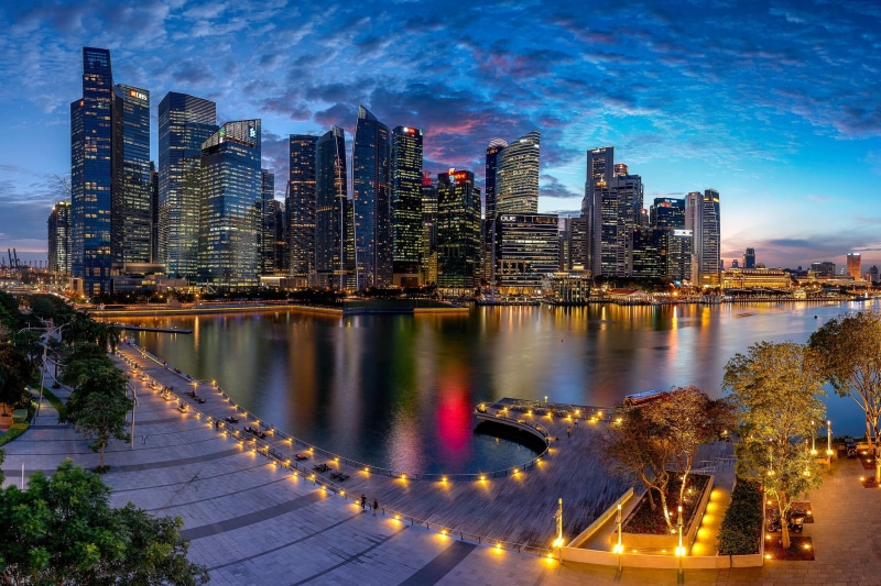 the evening, lights, Singapore, 1080P, megapolis, Marina Bay