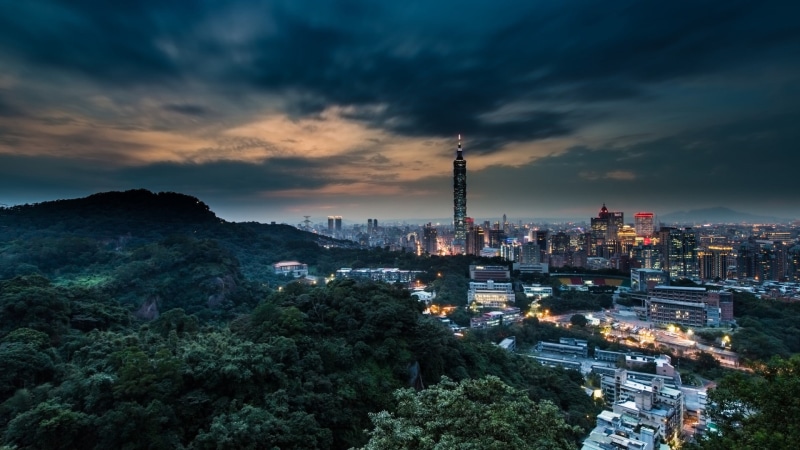 trees, cityscape, evening, Taipei 101, skyscraper, lights, 1080P, street, hills, Taipei, sunset, architecture, Taiwan, long exposure, clouds, building